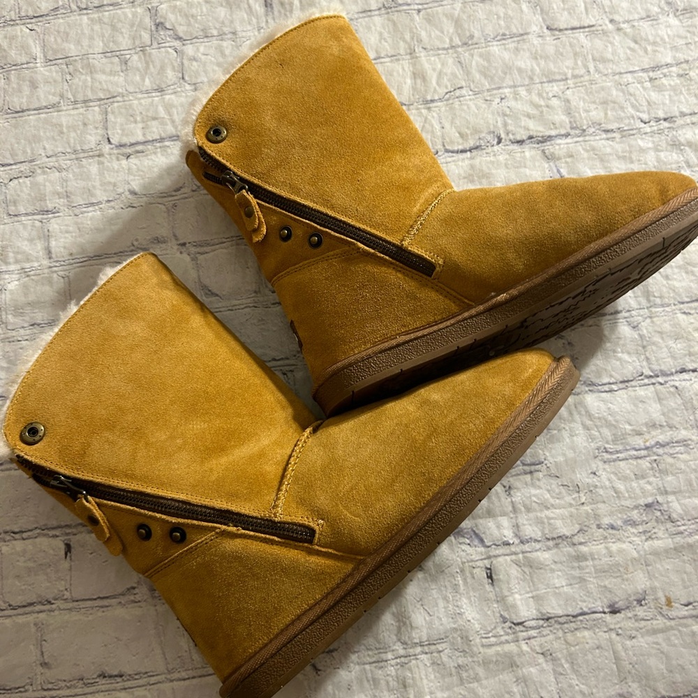 TUNDRA ALPINE COGNAC COLOR SUEDE SHEEPSKIN LAMBSWOOL LINING FOLD DOWN BOOTS 11